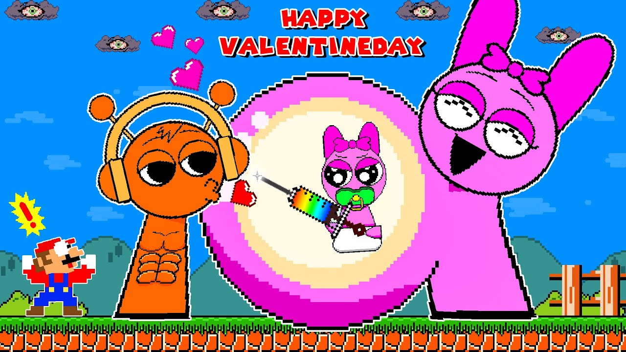 Mario Rescues Pregnant Pinki Prunki in Valentine's Day #sprunki