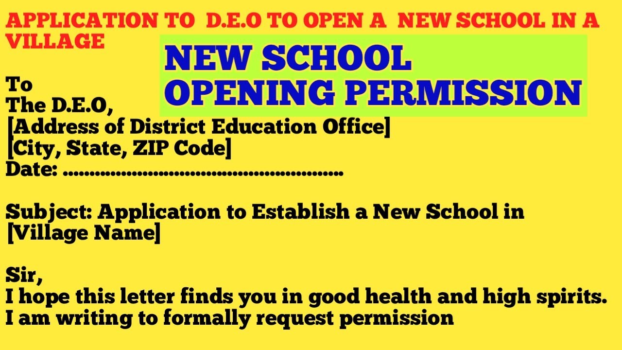 Application To D.E.O For Opening A New School. New School Opening Permission