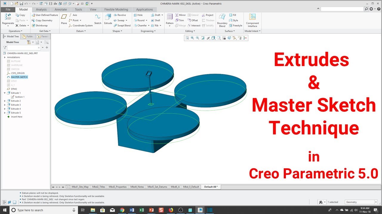 Creo Parametric — элемент выдавливания и метод мастер-эскиза