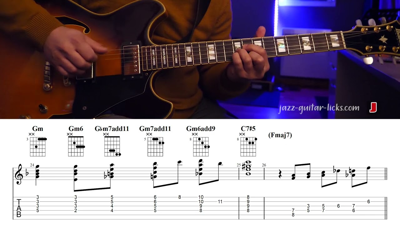 Jazz Guitar Chord Study - In A Sentimental Mood ( Duke Ellington) - Lesson With Tabs And Diagrams