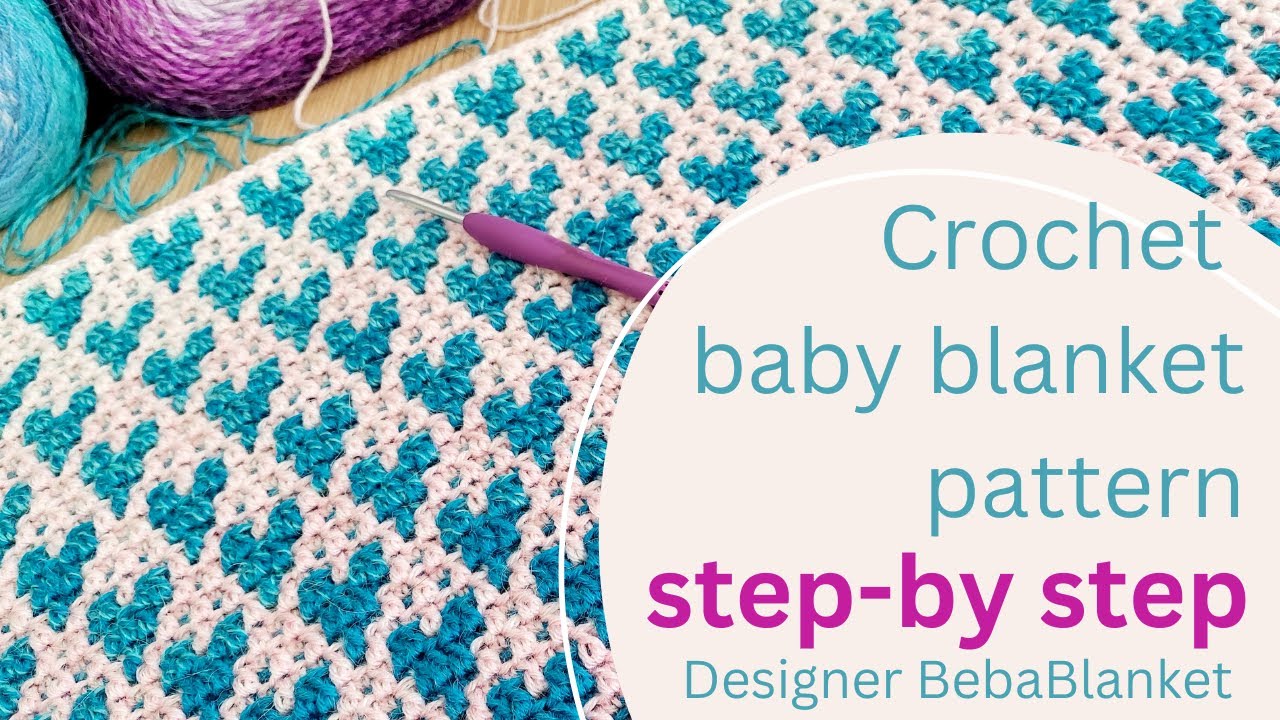 Cute & easy mosaic crochet baby blanket pattern step-by-step. Designer @BebaBlanket