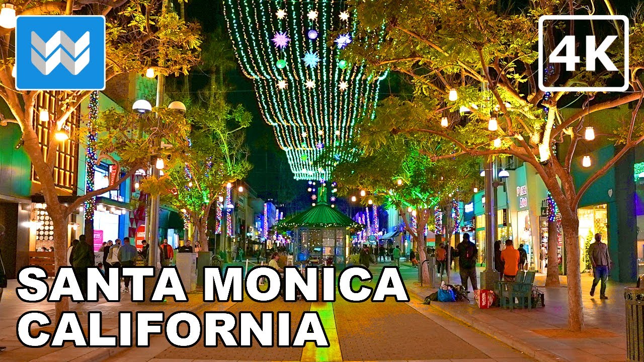 [4K] Downtown Santa Monica California at Night - Walking Tour From 3rd Street Promenade to Pier