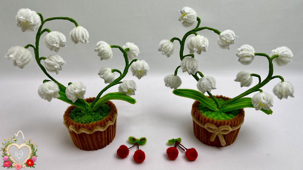 How to make a May Lily flower mini Pot with Pipe cleaner ( chenille wire ) #hms2
