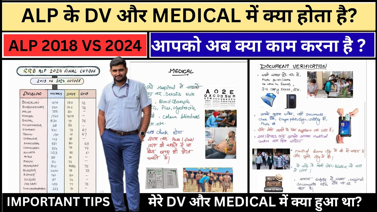RRB ALP 2018 & 2024 CUTOFF COMPARISON,WHAT TO DO BEFORE DV AND MEDICAL?FULL PROCESS OF MEDICAL & DV 