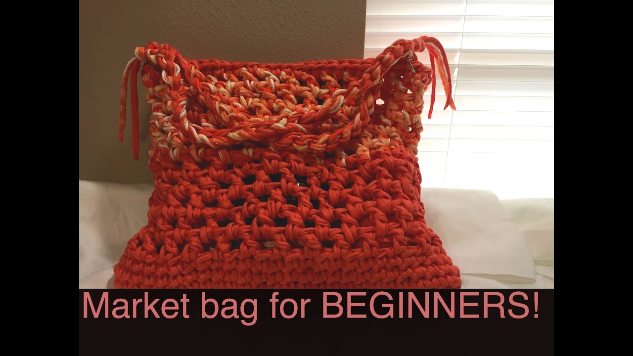 Crochet market bag with tshirt yarn. Easy/beginner level!!