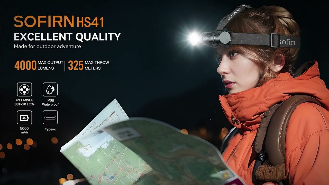 🔦 SOFIRN HS41 – мощный налобный фонарь 4000 люмен / 325 метров