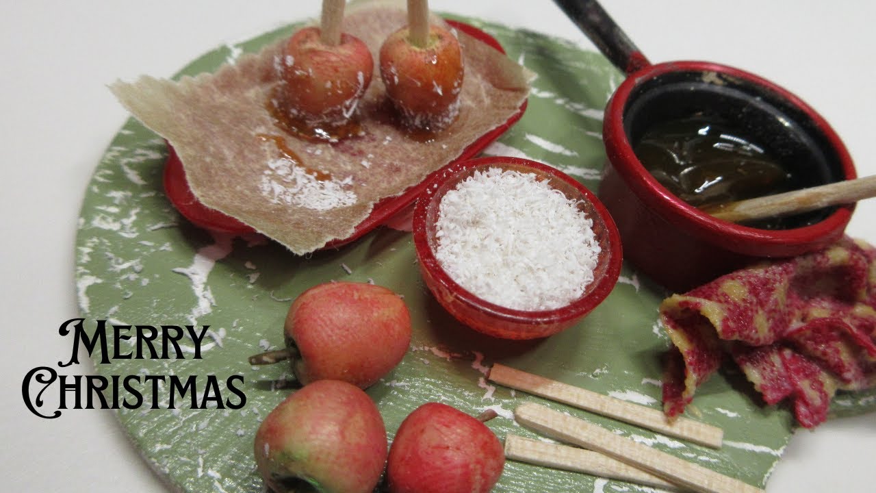 Miniature caramel apples in polymer clay