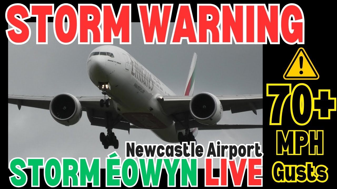 🔴STORM ÉOWYN BLASTS Newcastle Airport ✈WATCH the PLANES battling gusts 70+ mph