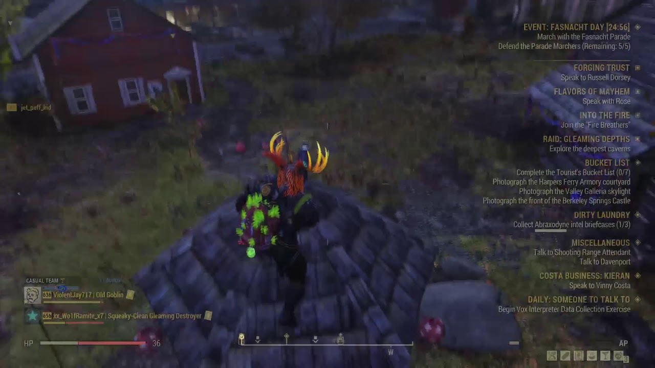 Fallout76 | Day no luck wit glowing mask yet / every hourly Fasnacht event 🐺