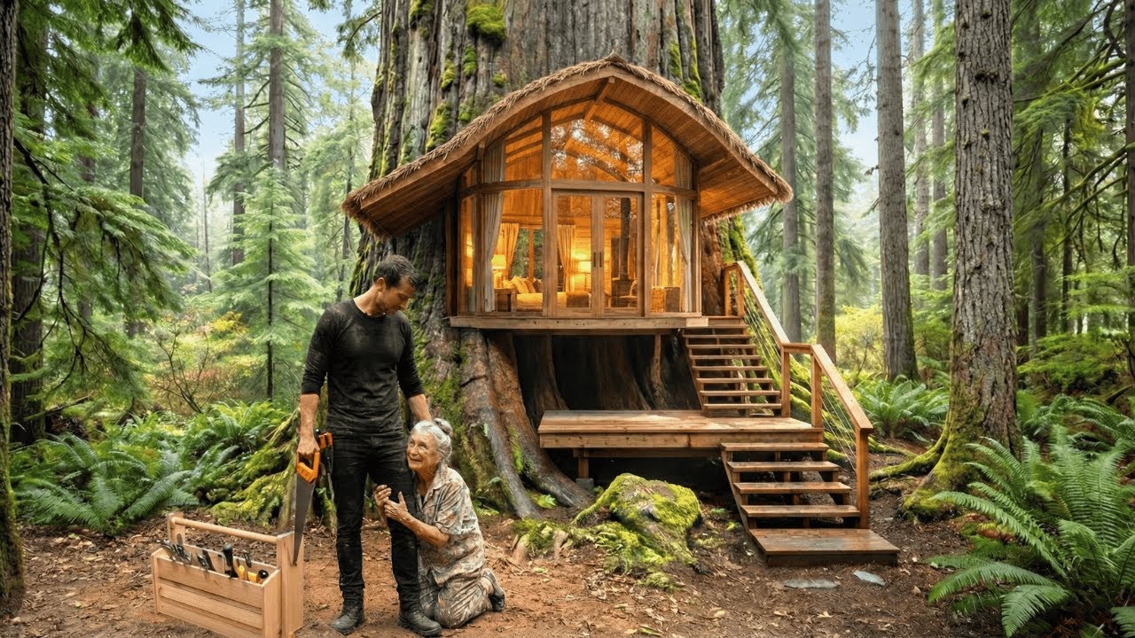 She Lost Everything in a Storm... I Built Her a Secret Home INSIDE a Giant Log!