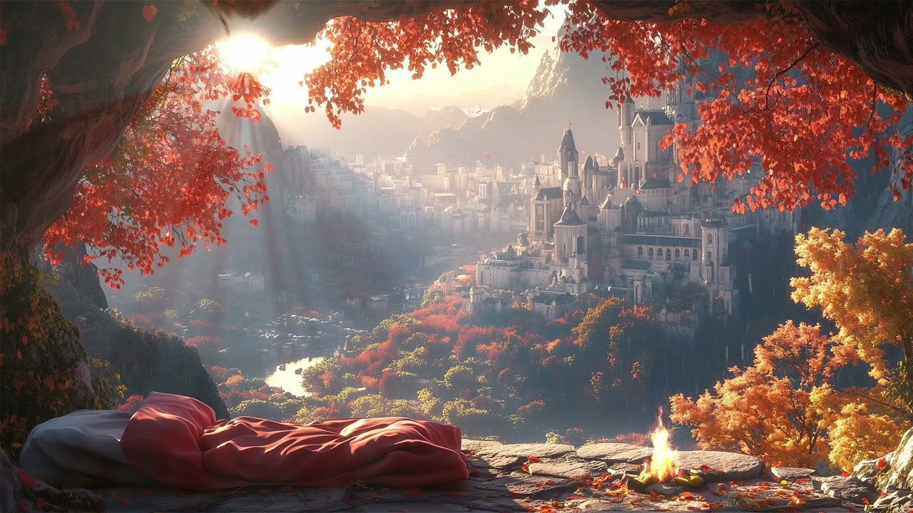 Autumn Valley (8 Hours) - Relaxing Gentle Rain with Subtle Campfire Nature Sounds