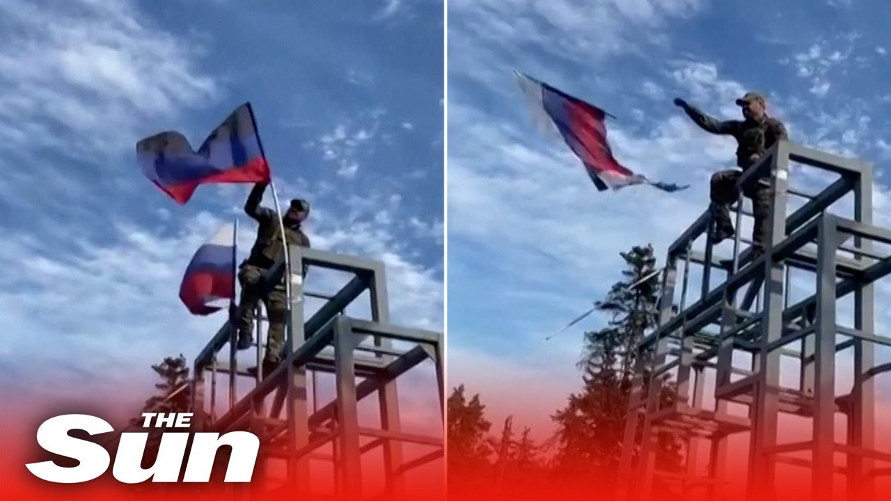 Ukrainian troops take down Russian flags in Lyman after securing bastion