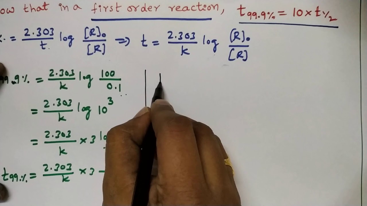 t99.9%=10×t1/2 in a FIRST ORDER REACTION👍
