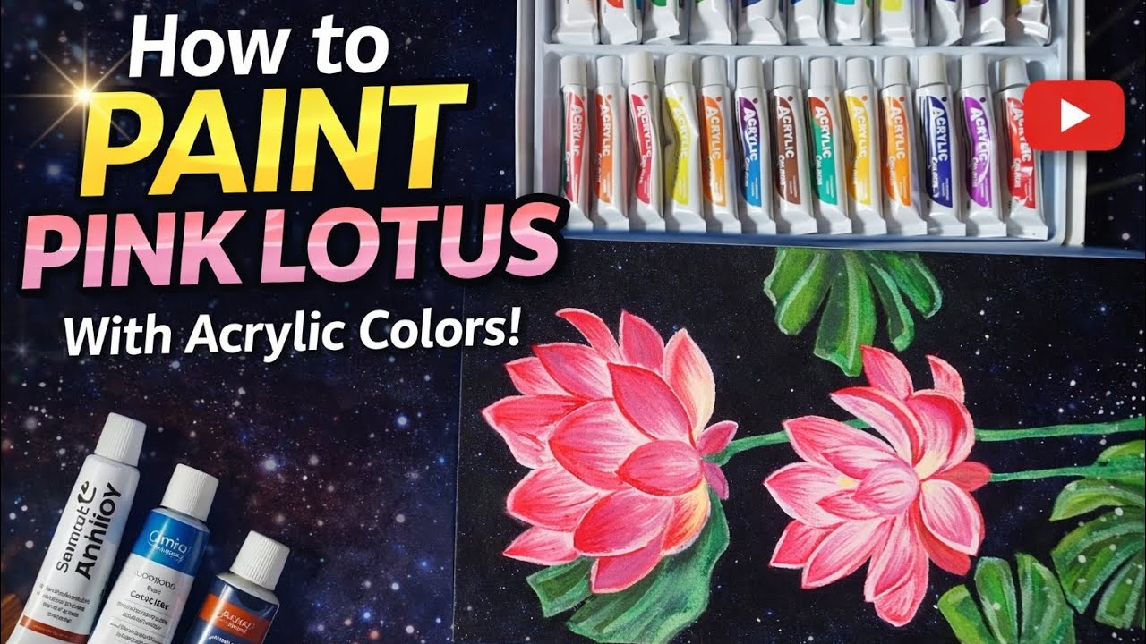 How to paint pink Lotus flower with acrylic paints #painting #youtubevideo #art #acrylicpainting