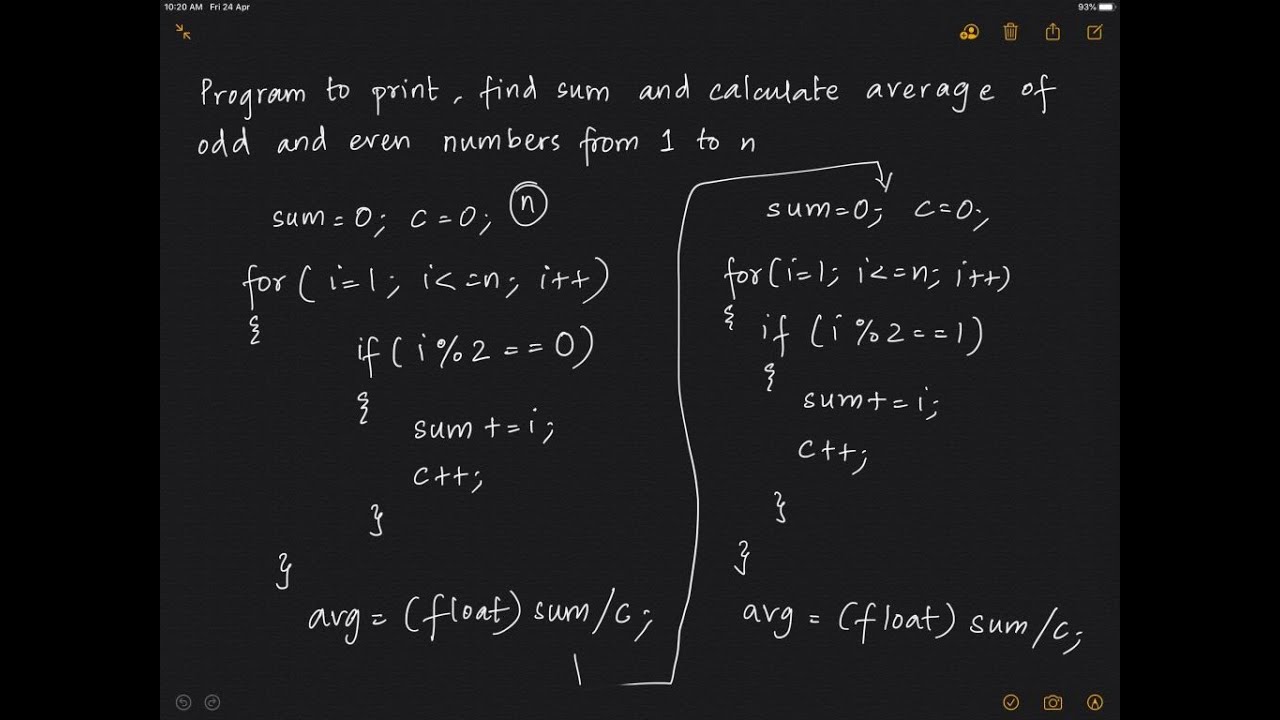 Sum and average of odd/even numbers from 1 to n