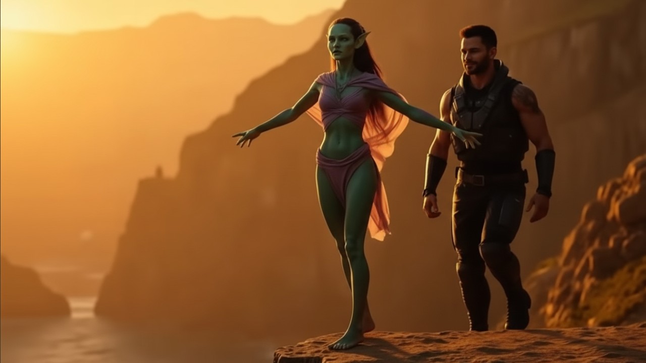 “At the Cliff’s Edge, the Alien Girl Hesitated—The Human’s Words Pulled Her Back.”