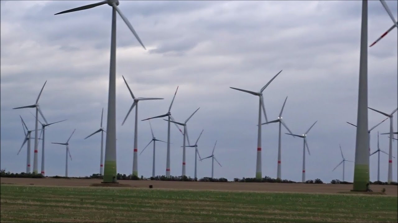 Wind farm Feldheim during storm / BWU and Enercon wind turbines          26.08.2020