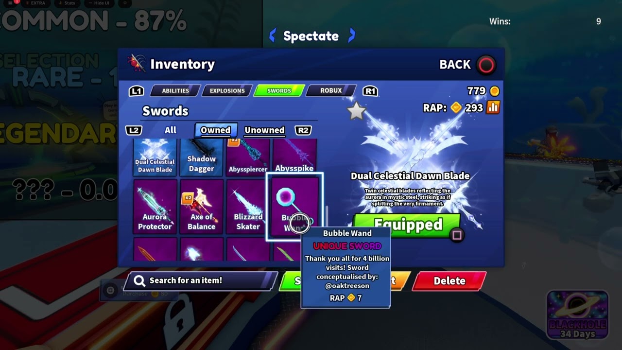 last gets by inventory on Blade Ball