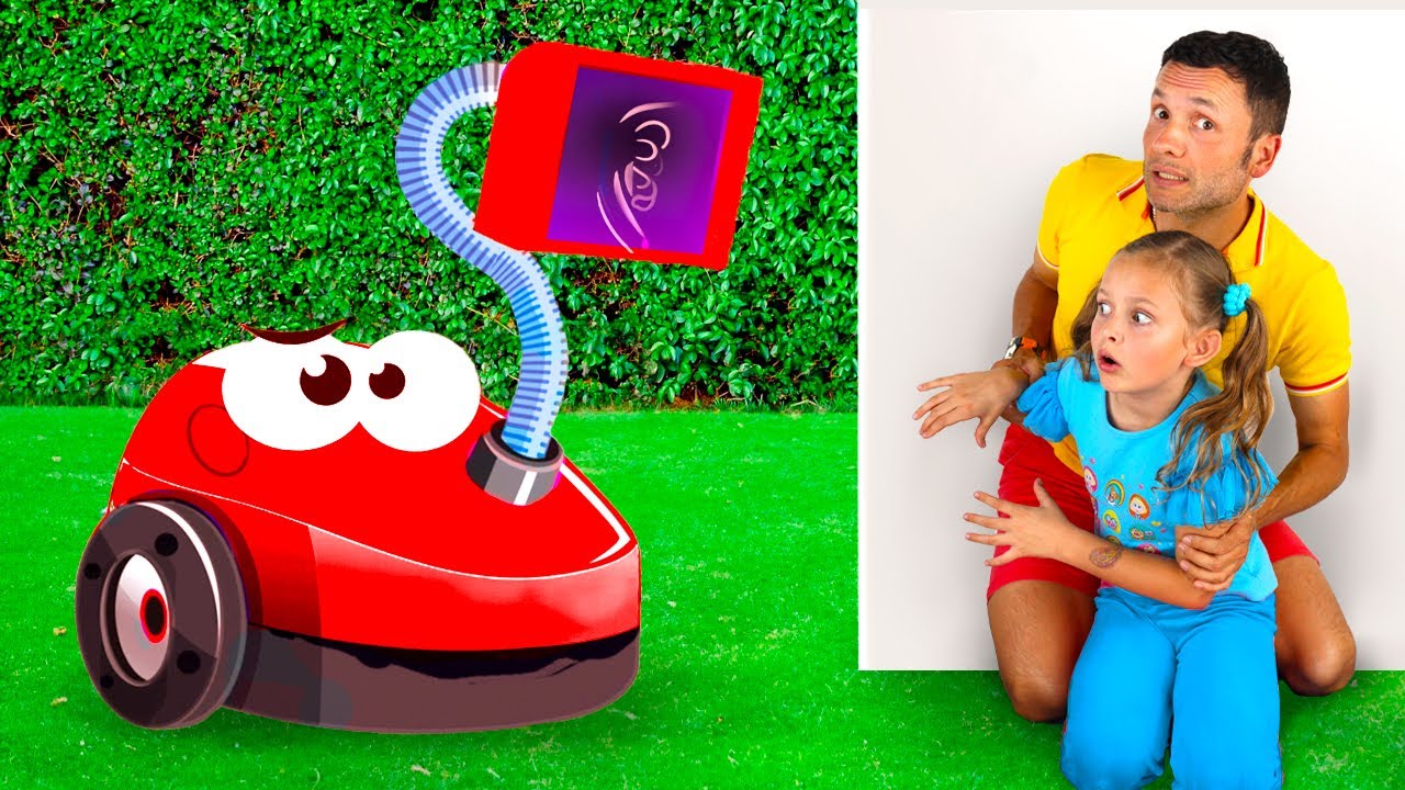 Maya plays with toy vacuum cleaner and clean your home - Kids Songs