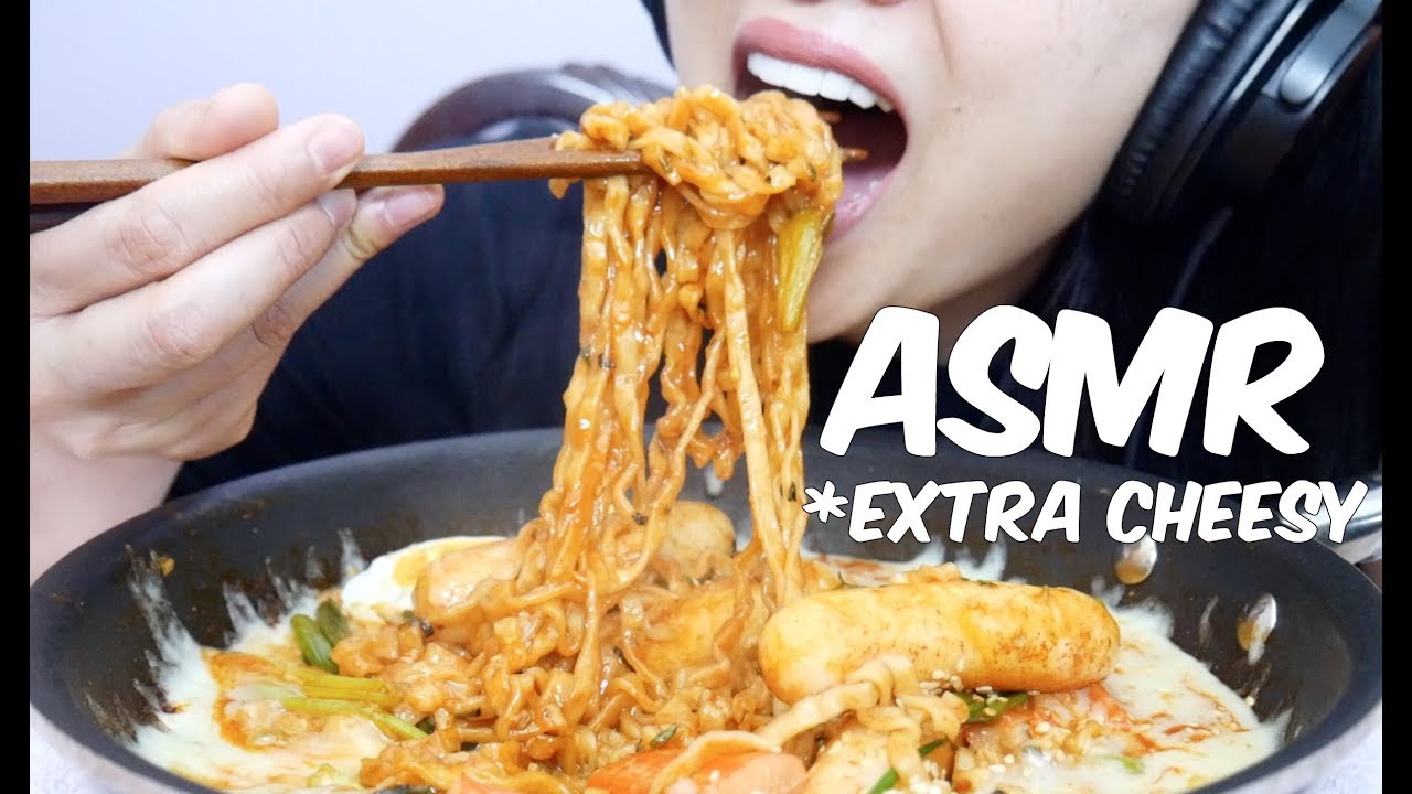 ASMR EXTRA CHEESY Korean Rice Cake + Spicy Noodles (EATING SOUNDS) No Talking | SAS-ASMR