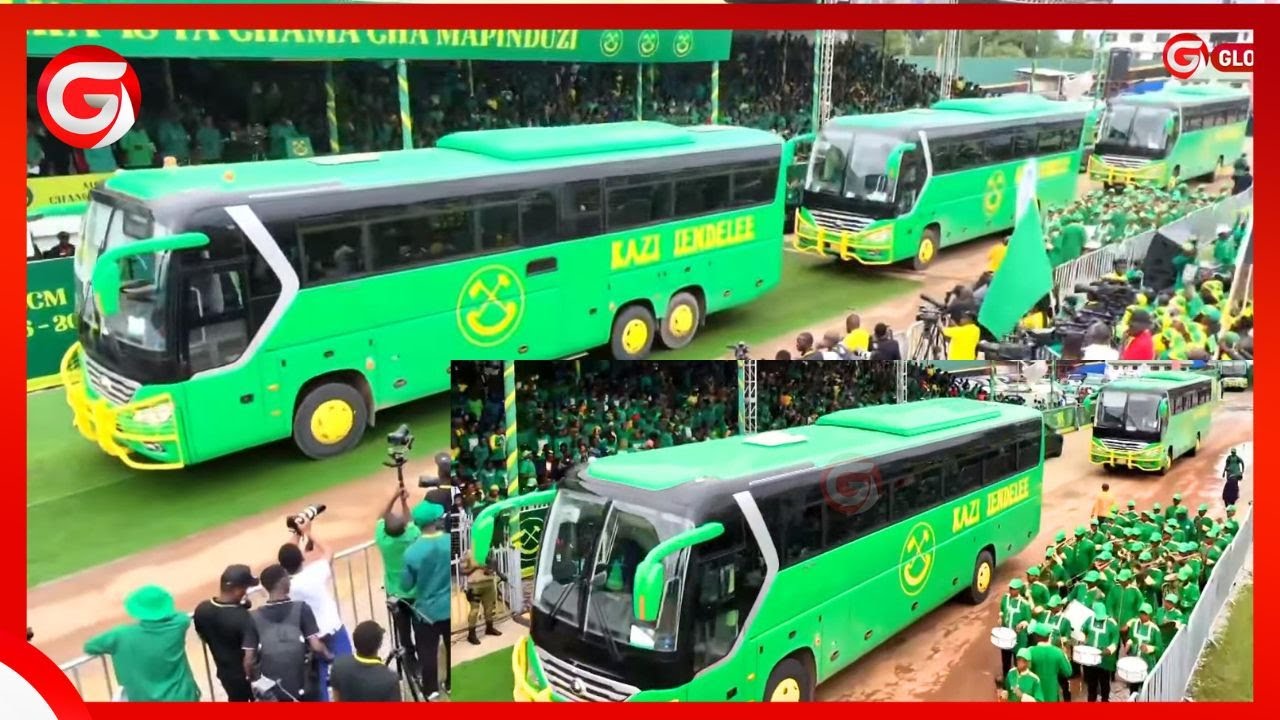 CHEKI MSURURU wa MABASI ya CCM 25+ YAKIPITA MBELE ya RAIS SAMIA - MPANGO na MSTAAFU KIUKWETE...
