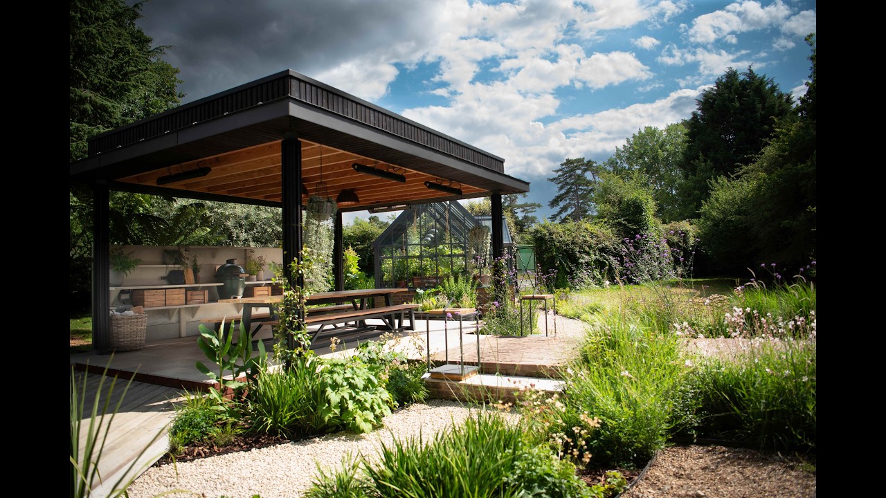 Rural family garden, entertaining areas with spa and pool