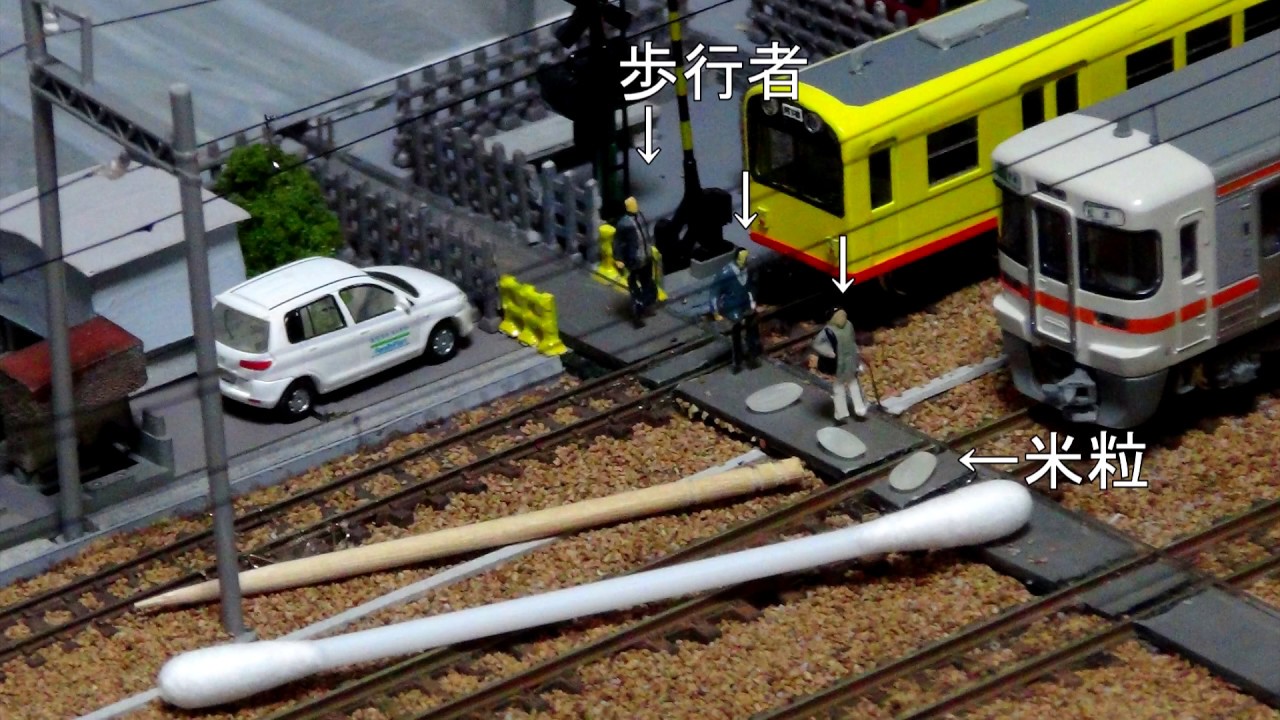 上荻野模型鉄道22　ＪＲ、近鉄、三岐鉄道の踏切を渡る歩行者　桑名・西桑名駅付近を想定して