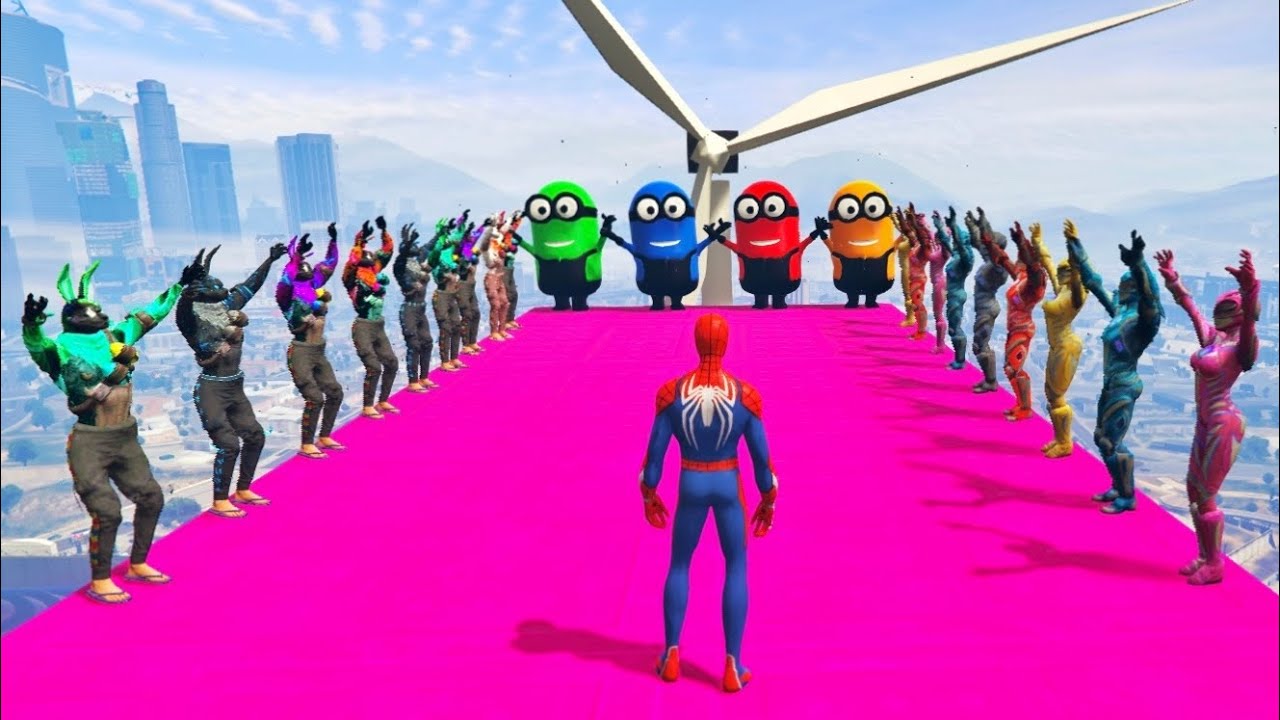 GTA 5 Epic Ragdolls | RED SPIDERMAN VS RED MINION VS GREEN MINION (Euphoria Physics/Funny Fails) #8