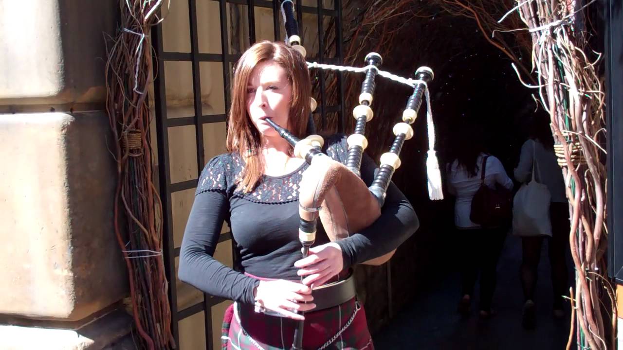 Female Scottish Bagpiper Festival Fringe Edinburgh Scotland