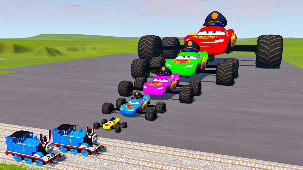 Big & Small Long Police Mcqueen VS Trains Thomas | BeamNG.drive Bruh Bruh Bruh... Yohooo