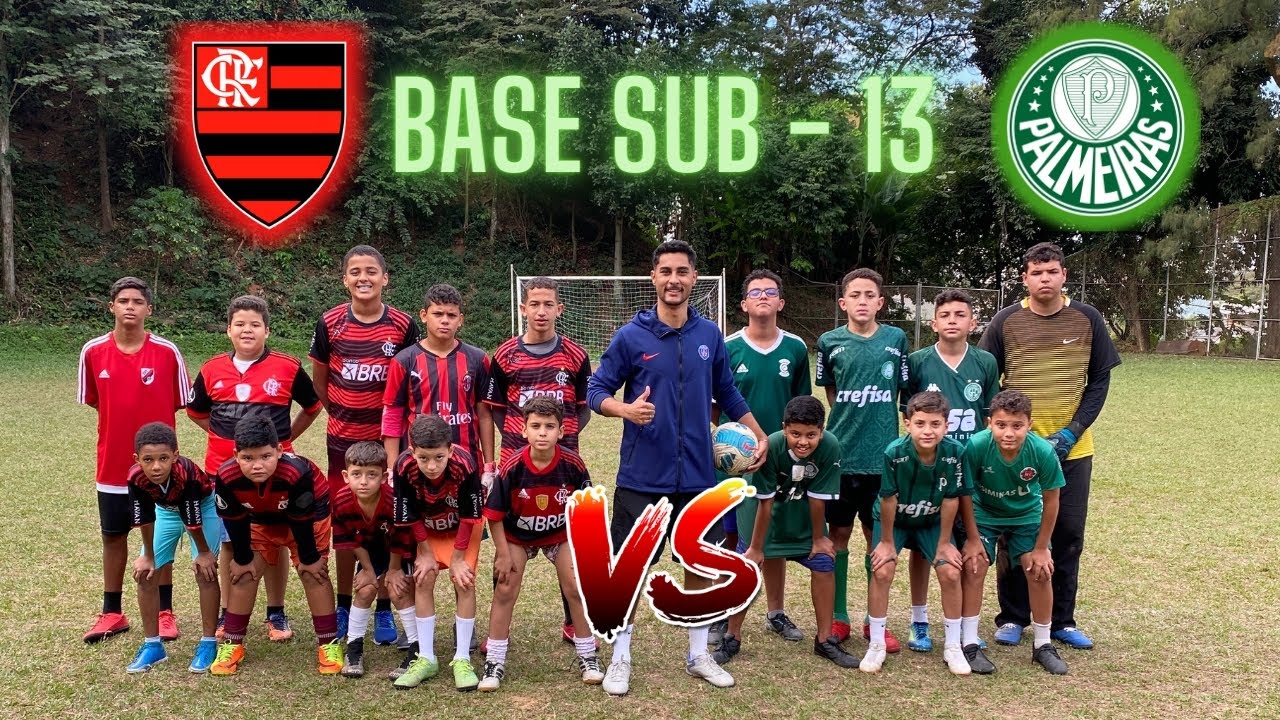 JOGO CATEGORIA DE BASE FLAMENGO VS PALMEIRAS NO CAMPO INTEIRO QUEM GANHOU? DESAFIO DE FUTEBOL SUB-13