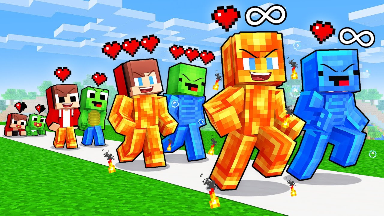JJ and Mikey: WATER vs LAVA Elemental Life Cycle Evolution in Minecraft - Maizen