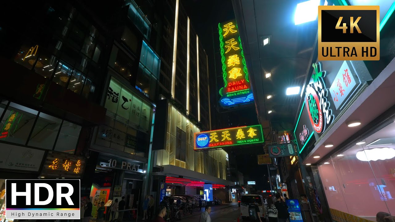 Hong Kong Night-Walking to Tsim Sha Tsui-Knutsford Terrace／Prat avenue-Night Vibes Hong Kong-4K HDR