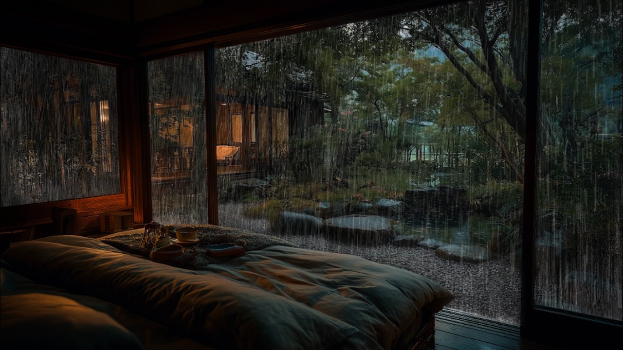 Cozy Rain Sounds on the Ryokan Garden | Deep Sleep Sounds, Relax, Focus, Meditation
