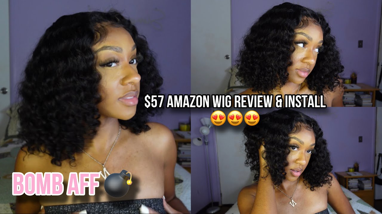 $57 amazon glueless ready-to-go deep wave bob wig review 😍😍 & detailed install | DOMISO HAIR
