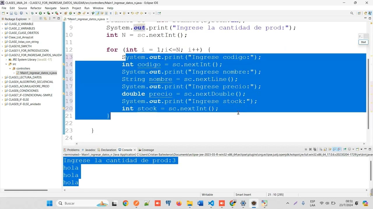 JAVA   FOR   ingresar N datos de productos