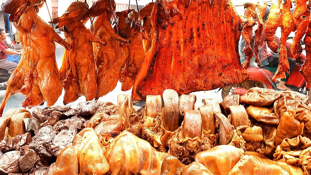 Popular 3 kind of Mix Meat(BBQ Pork, Braised Pork & Roasted Duck) - Cambodian Street Food