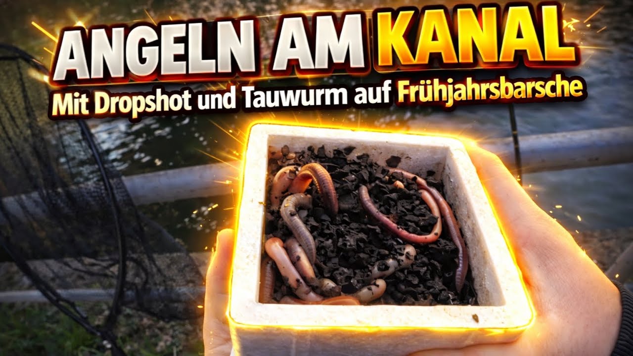 Angeln am Kanal mit Dropshot und Tauwurm auf Barsch [ Unterwasseraufnahme ]