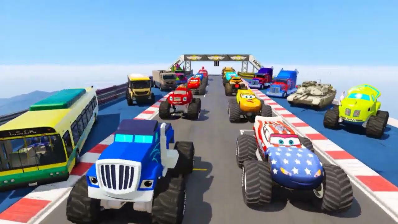 Trucks Jumping Into Water #3 GTA 5 Monster Truck Mc.Queen, Mack Truck, Fire Truck