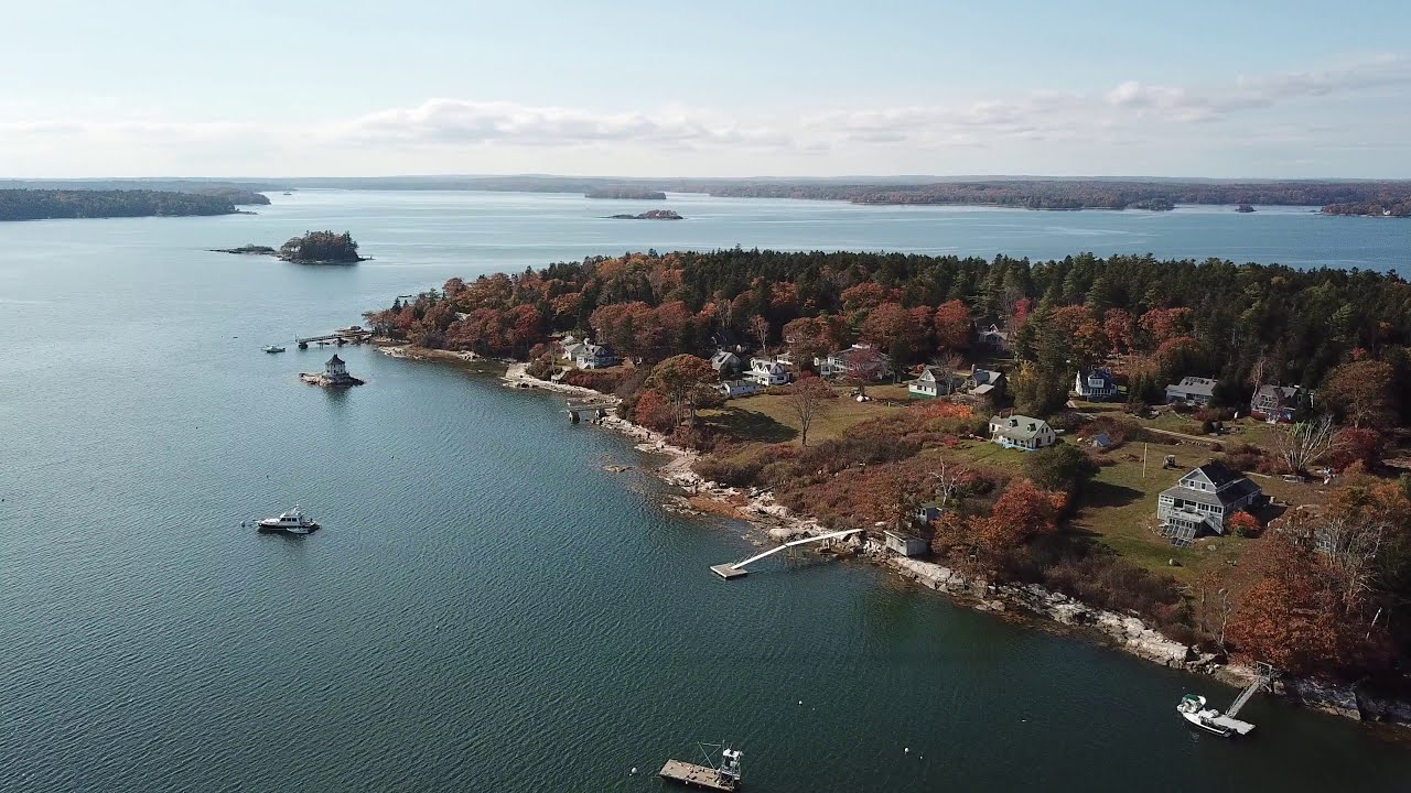 Bustins Island - off Freeport Maine Fall Aerial View