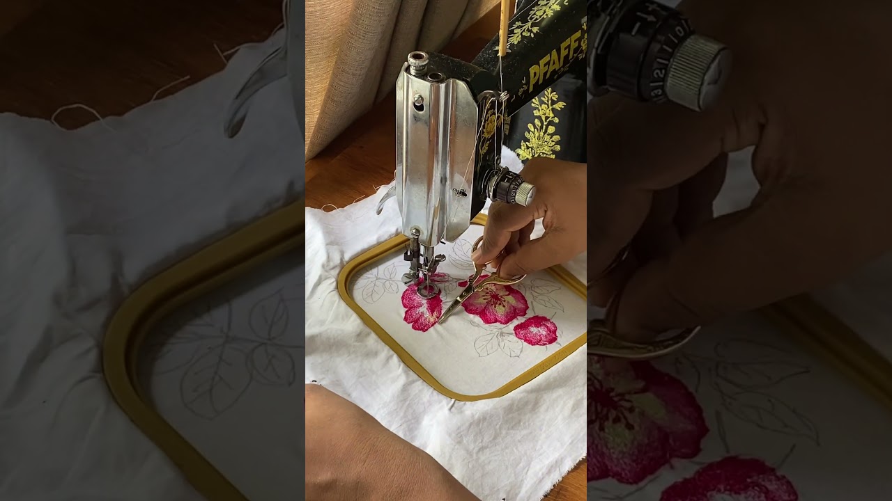 Free motion Machine embroidery|මැහුම් පොත #embroiderystitches #stitchwork #shorts #machineembroider