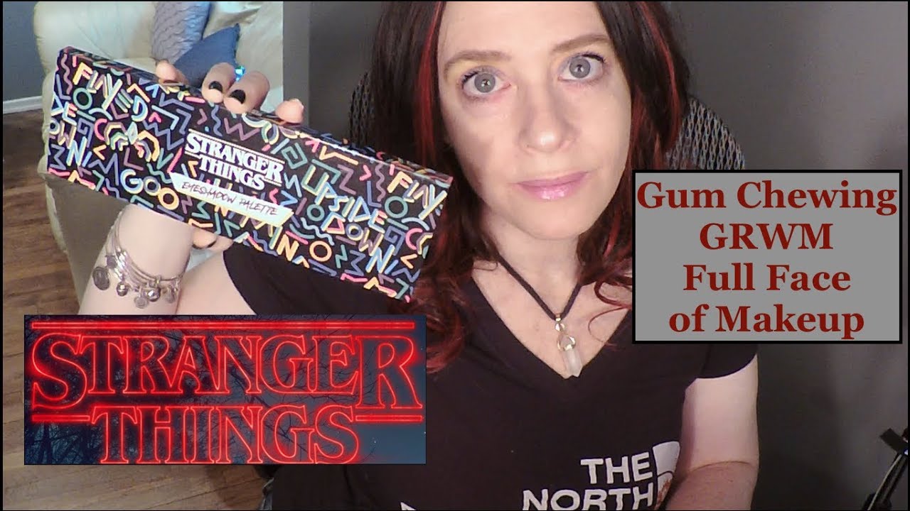 ASMR Gum Chewing GRWM Applying Stranger Things Makeup. Whispered