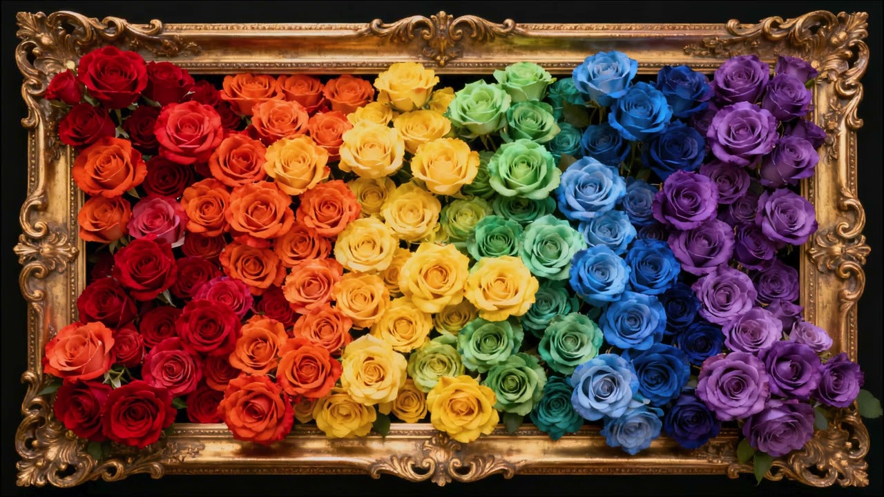 Rainbow Roses in a Golden Frame 🌈🌹 | 4K Frame TV Art | Vibrant Floral TV Wallpaper