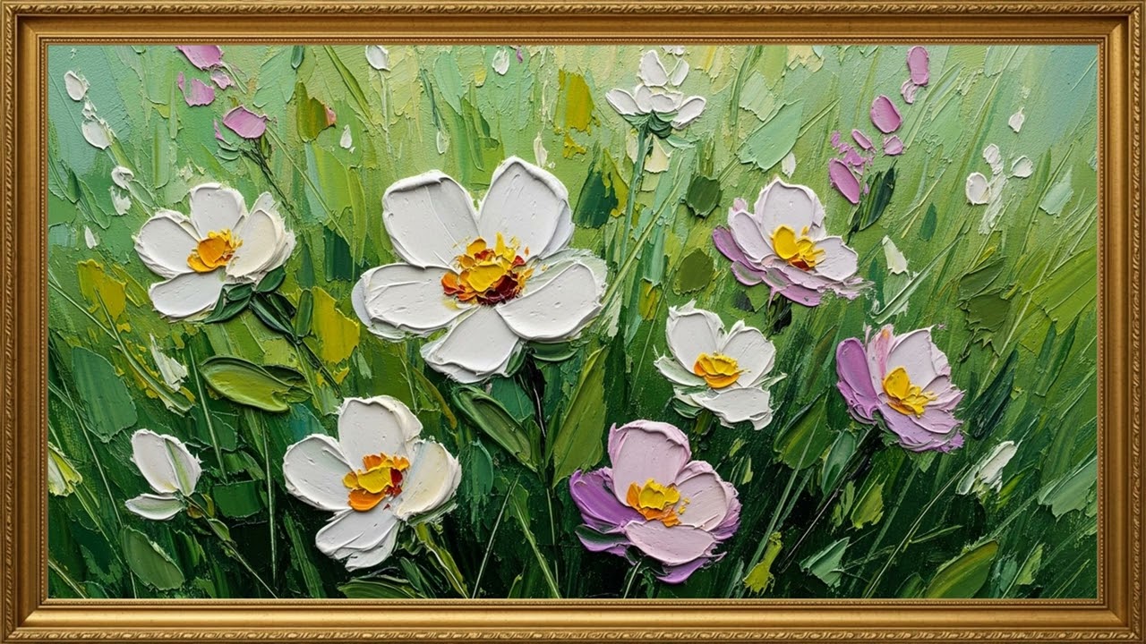 Elegant Impasto Floral Painting 🌸 4K TV Art Display for Home (2 Hours)