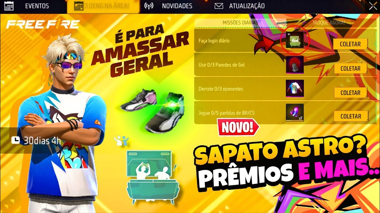 GARENA TÁ DOIDA! 1° EMOTE EM DUPLA GRÁTIS, SAPATO ASTRO? SKINS DE GRAÇA E MAIS - NOVIDADES FREE FIRE