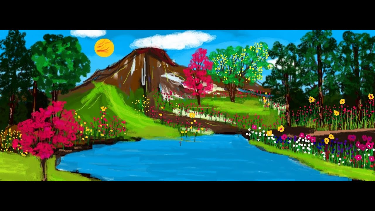 Beautiful Landscape drawing in ms paint | Digital Painting | ms paint drawing | ms paint tutorial