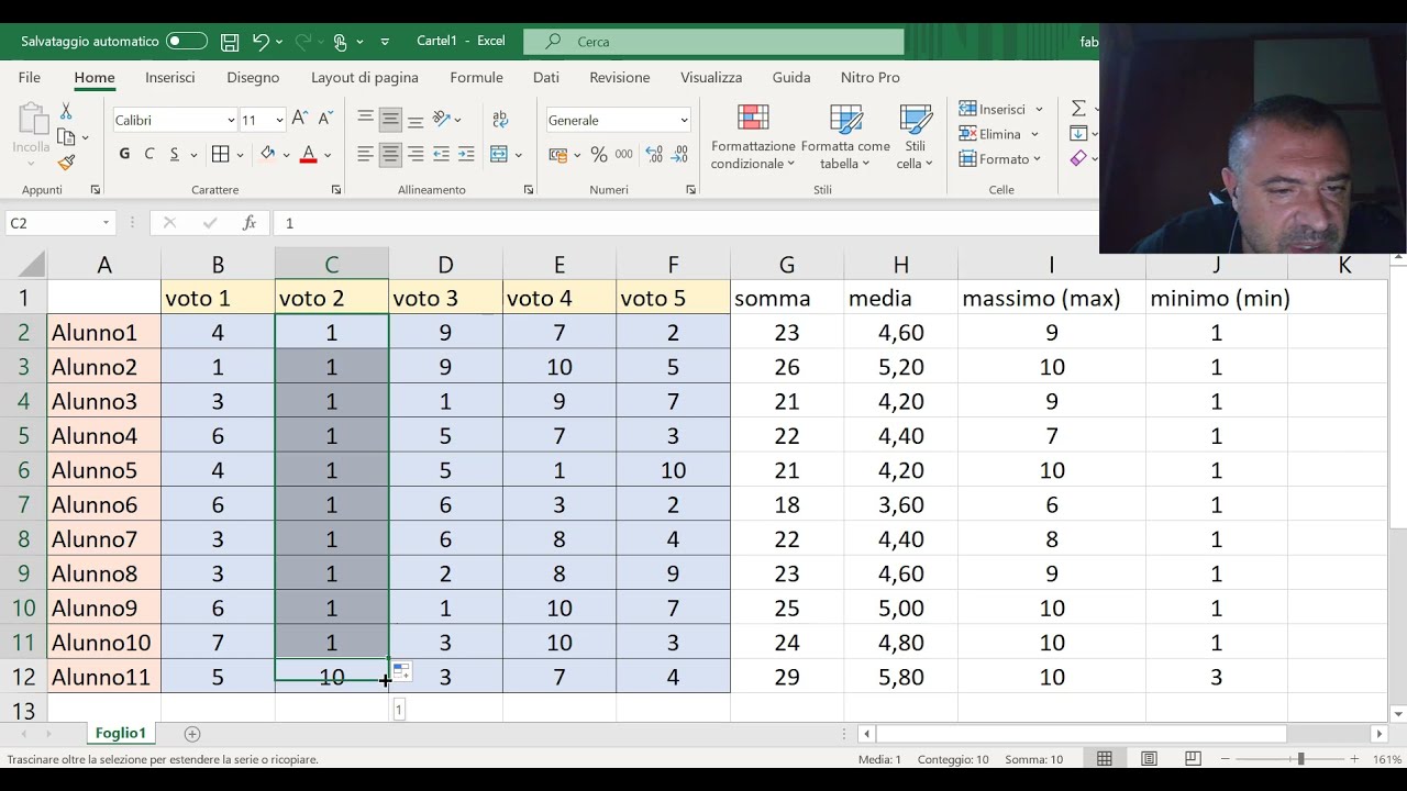 Excel: Lezione 1 - ripasso funzioni semplici (somma, media, min, max)