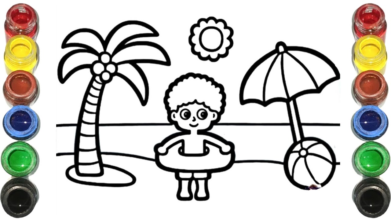 Beautiful Beach View Drawing, Painting & Colouring for kids, Toddler | Lets Draw Together