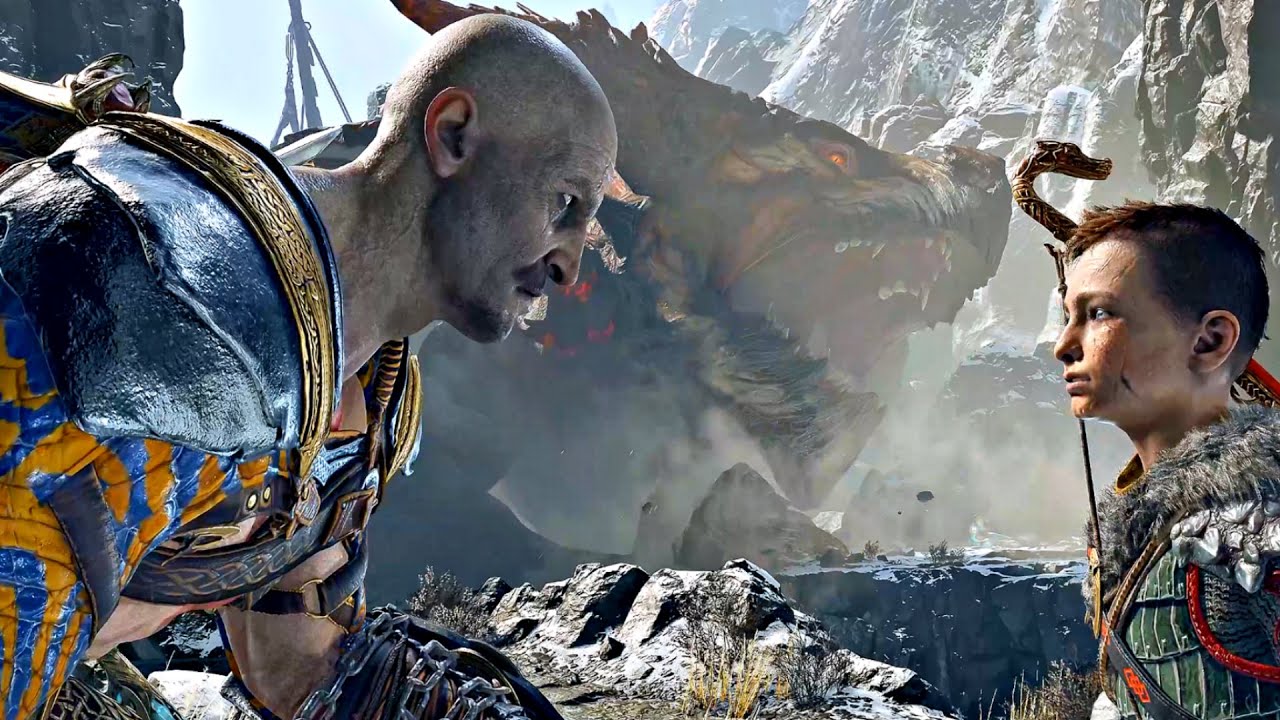 God of War - Young Kratos No BEARD vs Dragon Boss Fight (Free Camera Mode) 4K Ultra HD