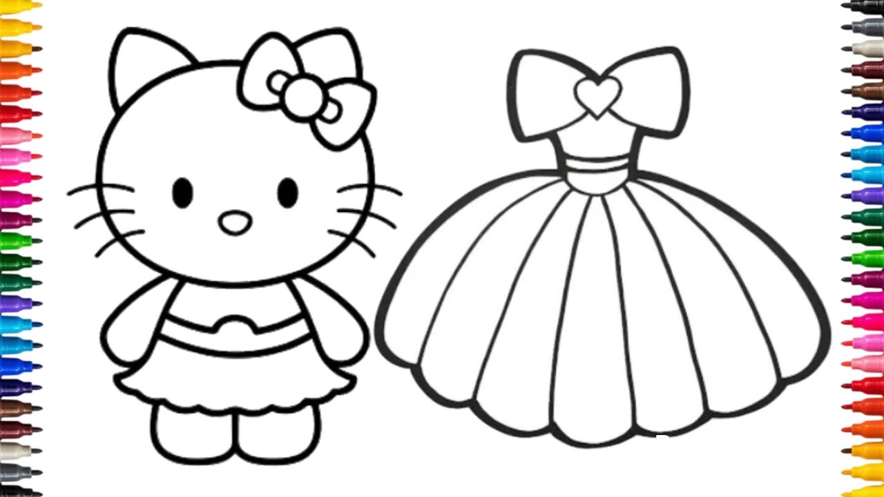 Рисунок милой кошечки Hello Kitty и красивого платья шаг за шагом для детей || Рисунок платья и H...
